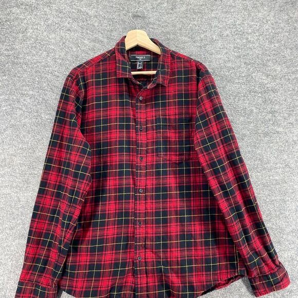 5/$45 Forever 21 Shirt Men L Large Red Plaid Button Up Collared Long Sleeve - Picture 3 of 8